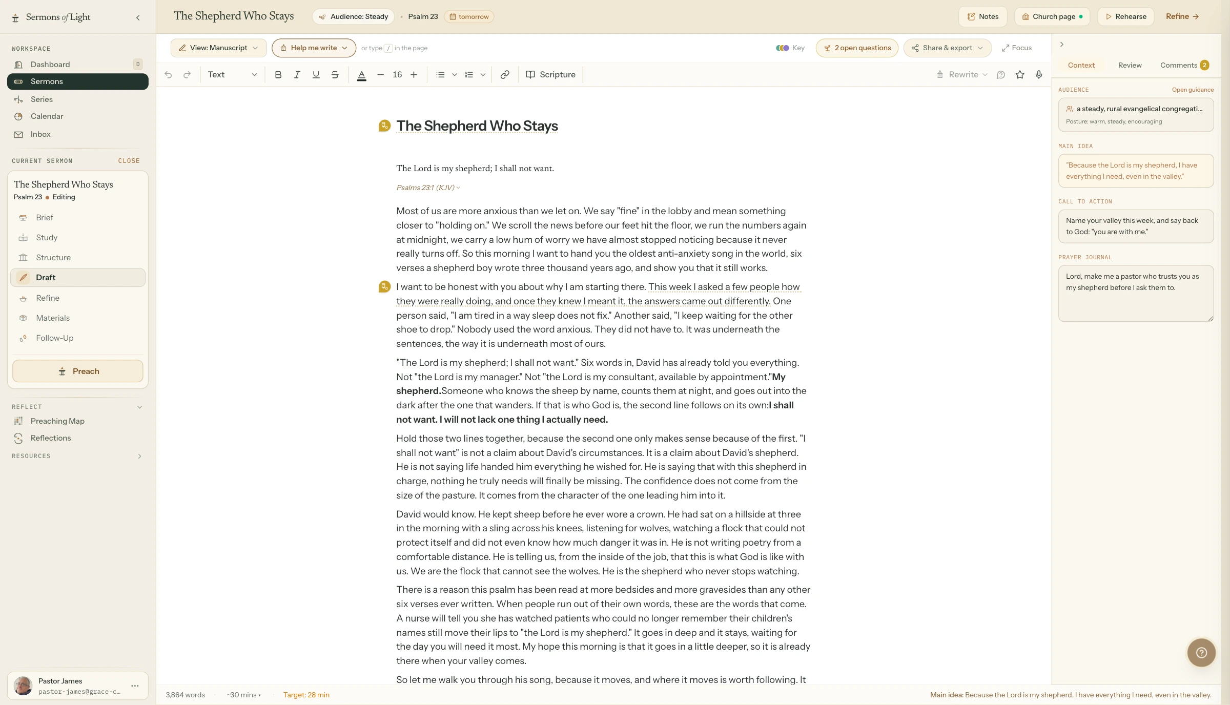 The Sermons of Light workspace
